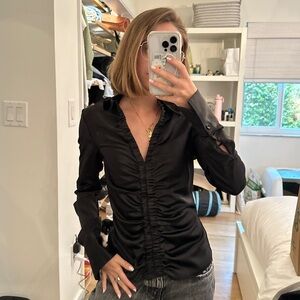 Black satin ruched top Zara